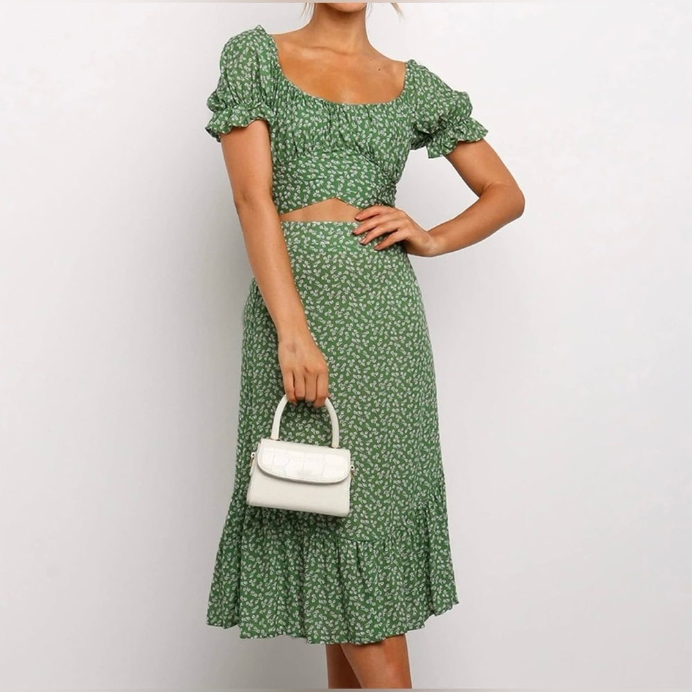 Two-piece sets-boho -outfits floral crop top skirt